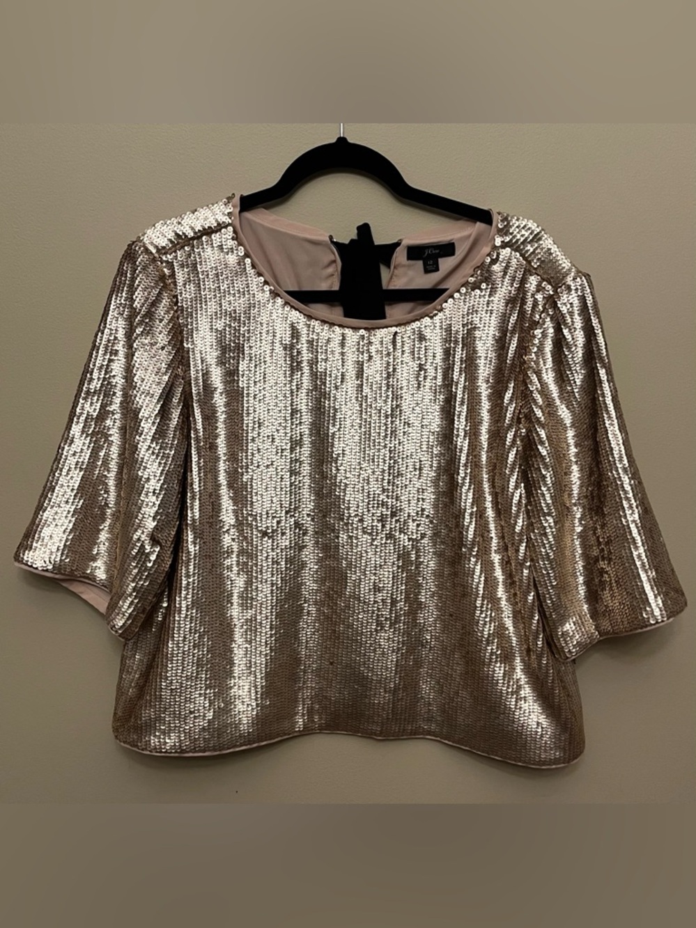 J. Crew Gold Sequin Black Tie Back Top Women's Size 12 Party Holiday Glam